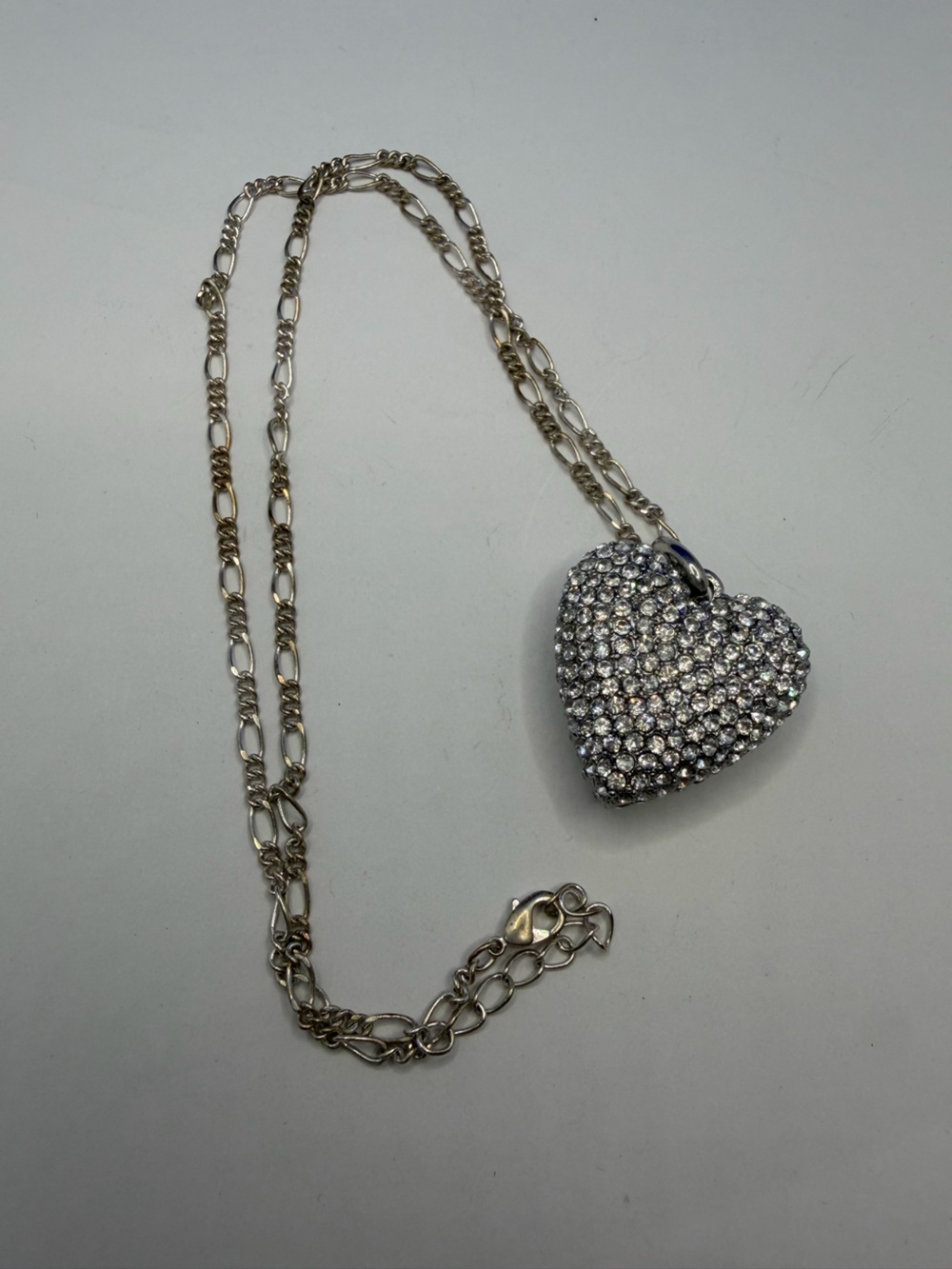 Rhinestone Crystal Heart Pendant Necklace Silver Tone Sparkly Statement Jewelry - Picture 6 of 6